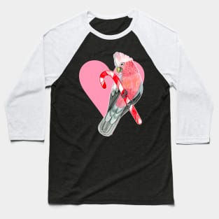 Galah Parrot on Candy Cane and Heart Baseball T-Shirt